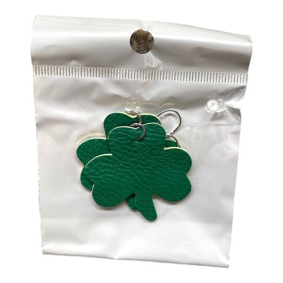 St Patricks Day Shamrock Clover Faux Leather Teardrop Dangle Earrings 3 Pair NWT - Picture 4 of 6